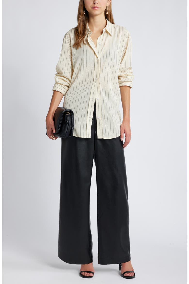 Stripe Button-Up Shirt, Alternate, color, IVORY- GREY PINSTRIPE