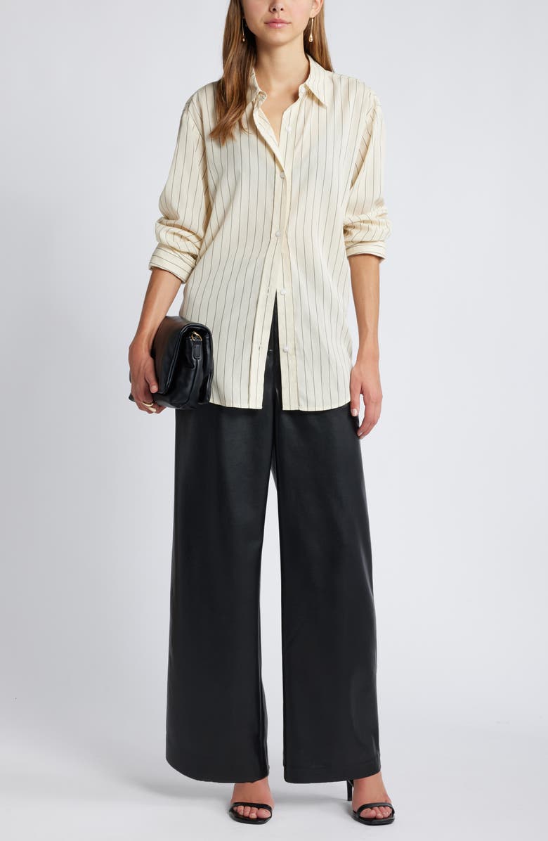 Open Edit Stripe Button-Up Shirt, Alternate, color, Ivory- Grey Pinstripe