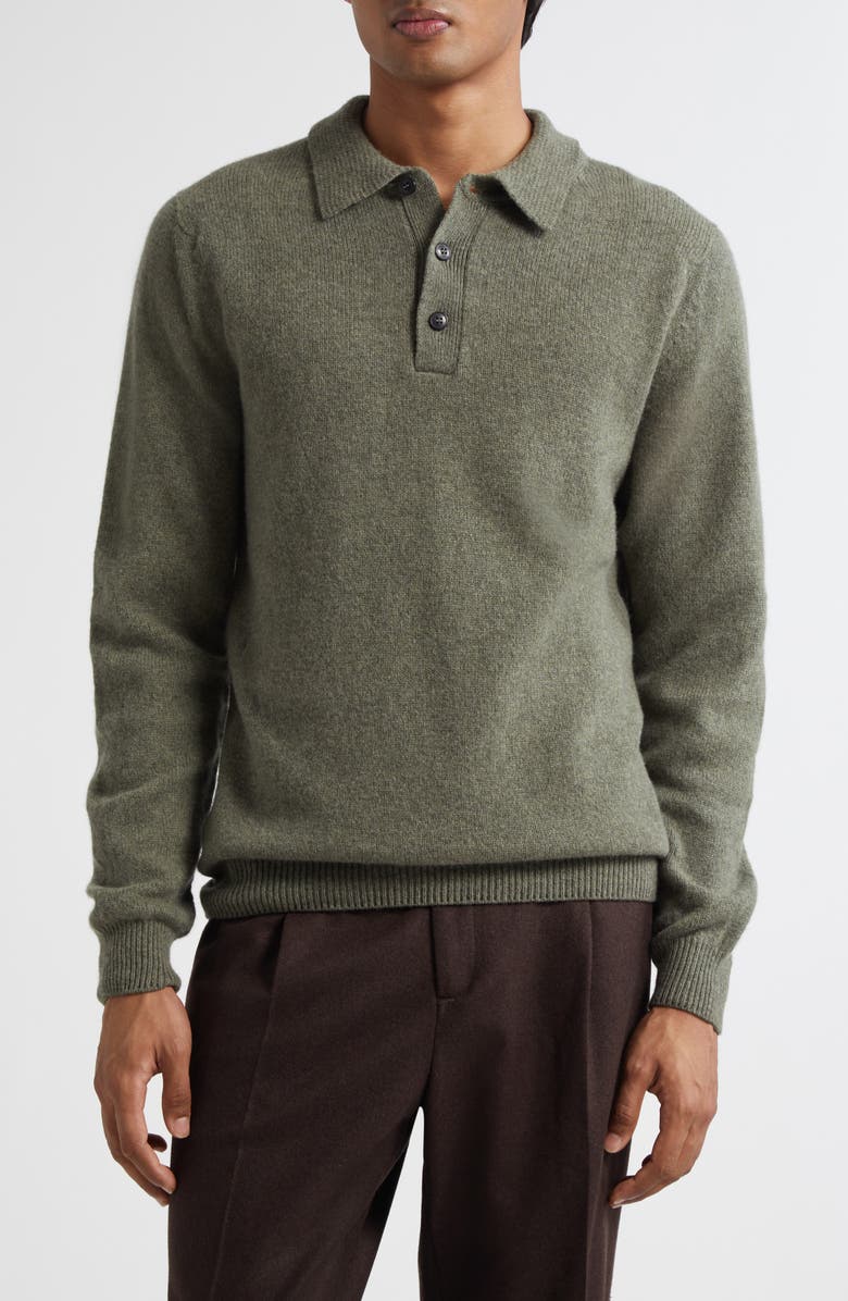Sunspel Lambswool Polo Sweater, Main, color, Sea Moss