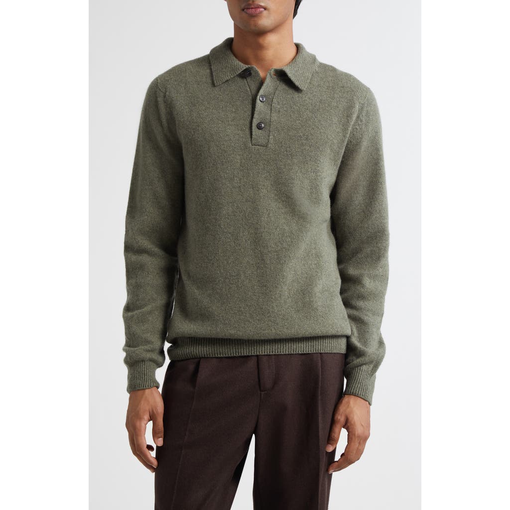 Sunspel Lambswool Polo Sweater In Green