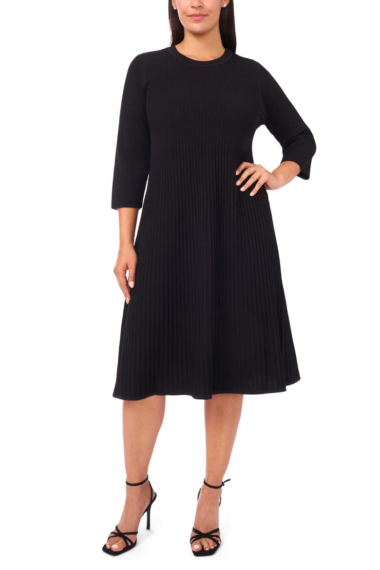 Rib Fit & Flare Sweater Dress, Main, color, RICH BLACK