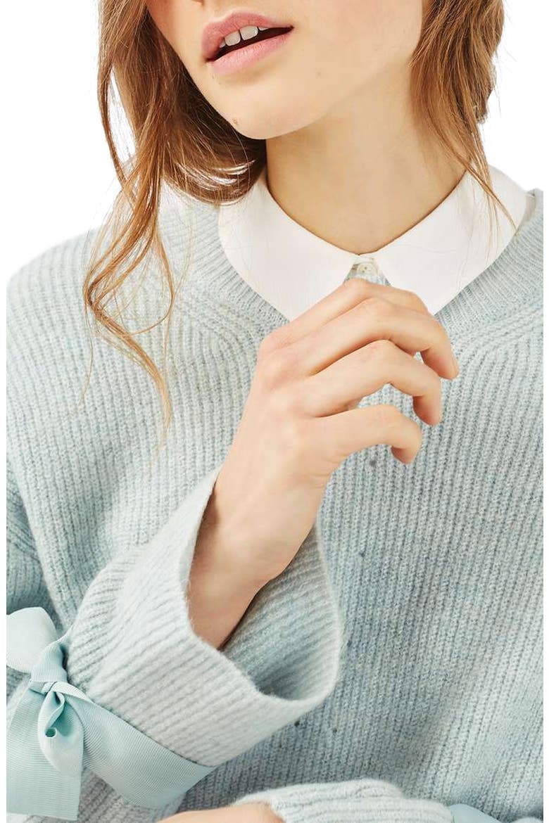 Tie Cuff Sweater, Alternate, color, BLUE