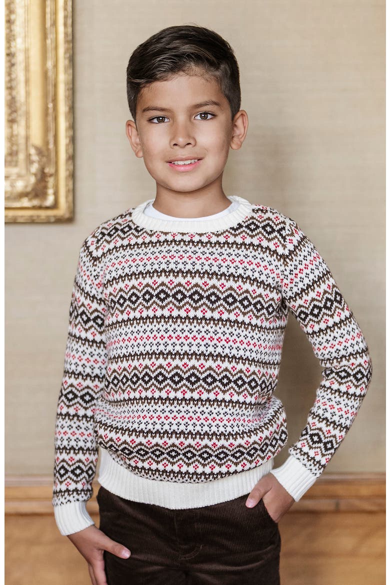 Kids' Organic Long Sleeve Intarsia Crew Neck Pullover Sweater, Alternate, color, Ivory Fireside Fair Isle