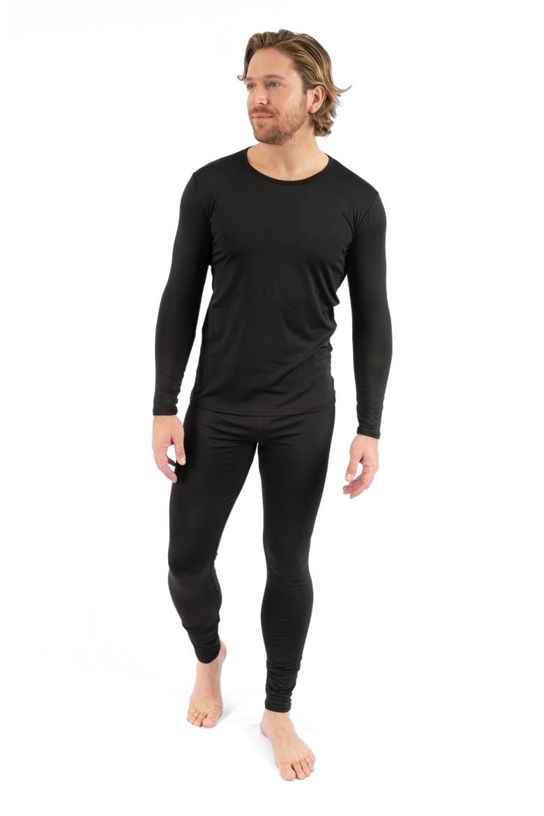 Men's Two-Piece Thermal Long Sleeve Solid Pajamas, Alternate, color, Black