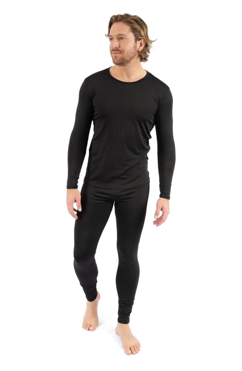 Leveret Men's Two-Piece Thermal Long Sleeve Solid Pajamas, Alternate, color, Black