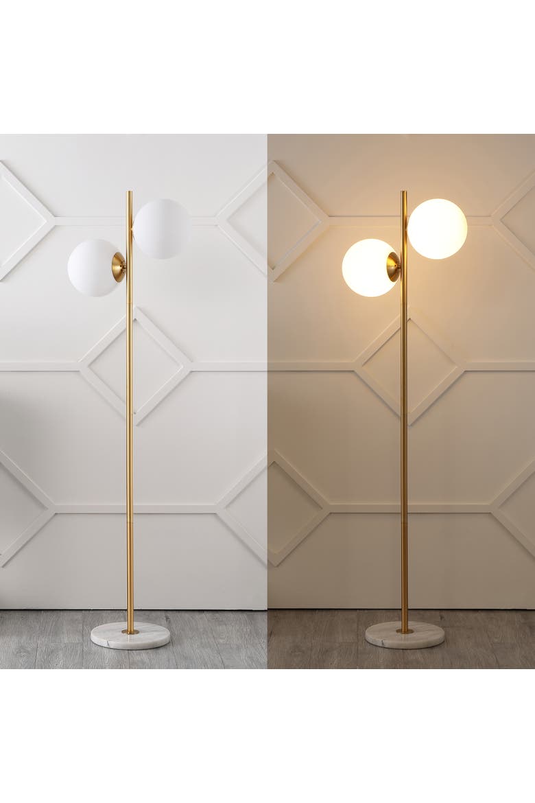Oscar 60.5" 2-Light Modern Parisian Candlestick Iron LED Floor Lamp, Brass Gold/White, Alternate, color, Brass Gold