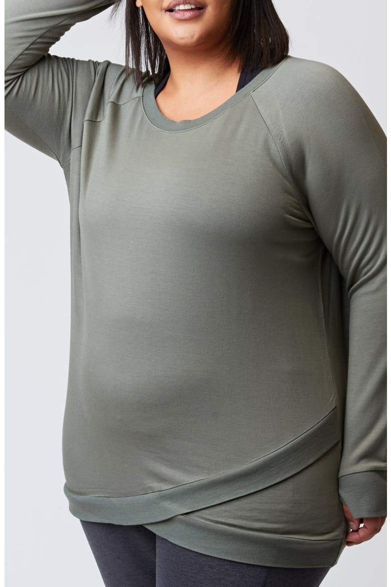 Feather Fleece Long Sleeve Tunic Top, Alternate, color, HEATHER RANGER GREEN