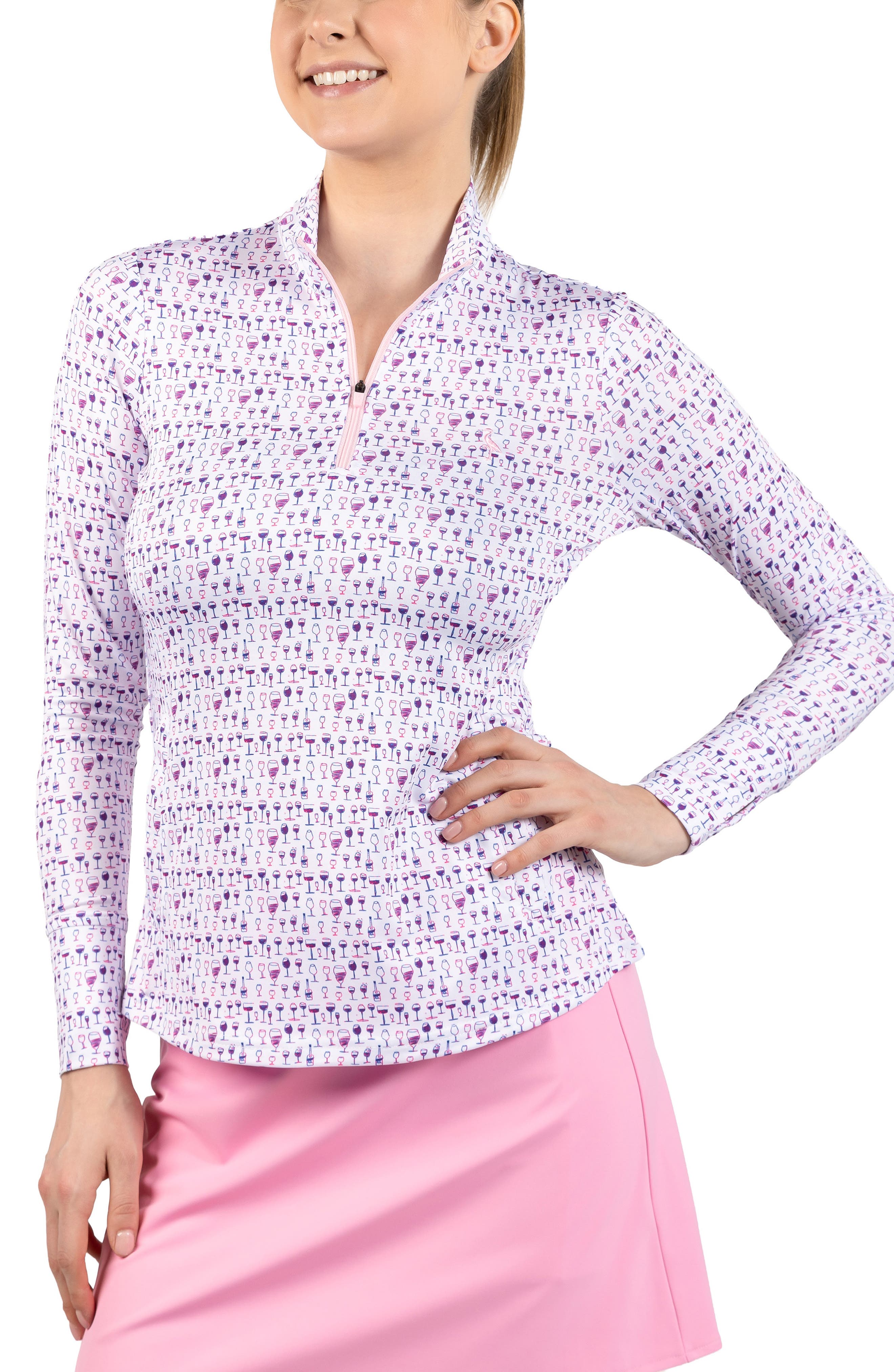 TailorByrd Wine Glass Print Performance Quarter Zip Pullover