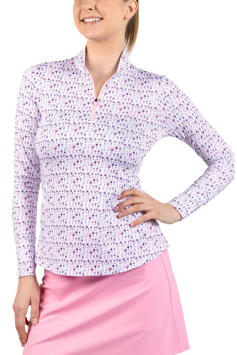 Wine Glass Print Performance Quarter Zip Pullover, Main, color, WHITE