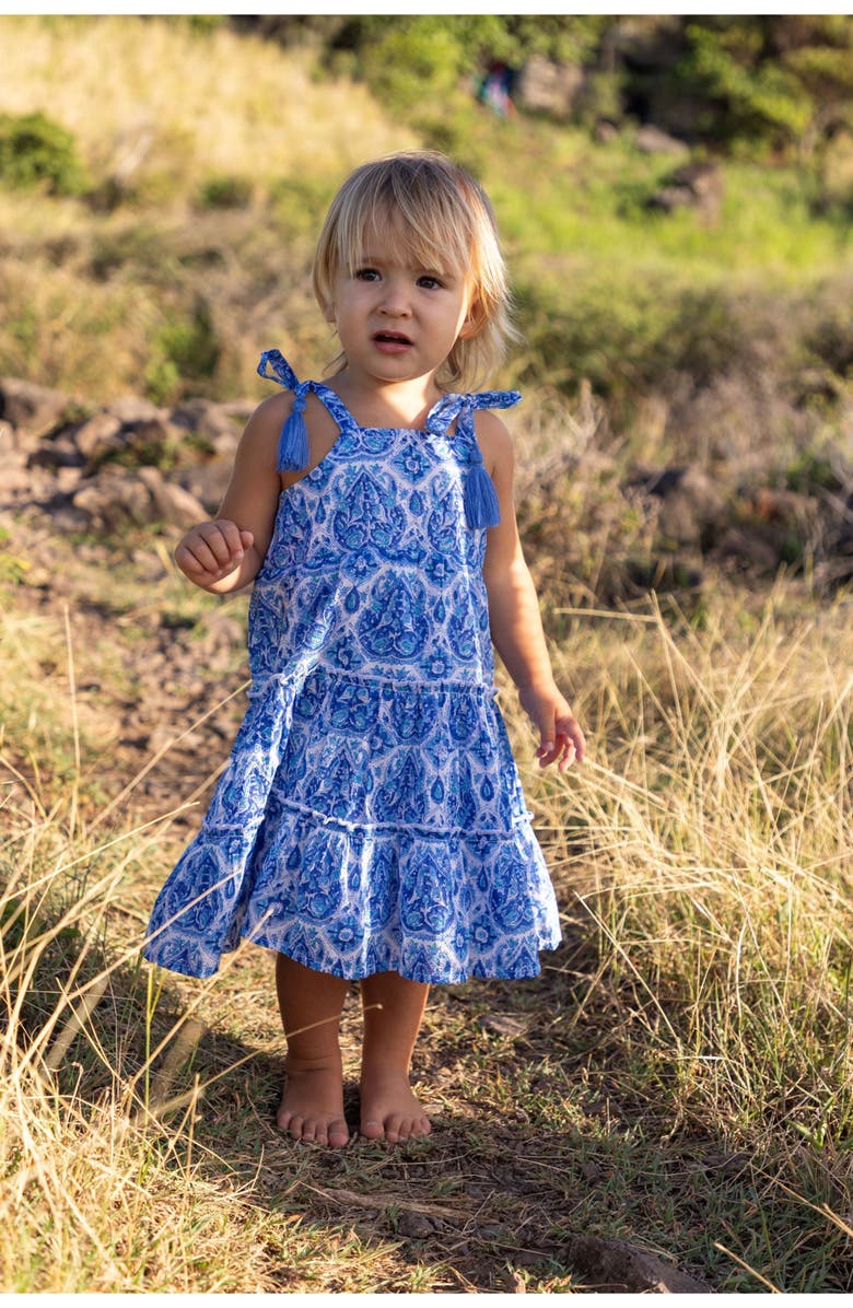 Mer St. Barth Bella Girl
s Shoulder Tie Sundress Blue Paisley, Alternate, color, Blue Paisley