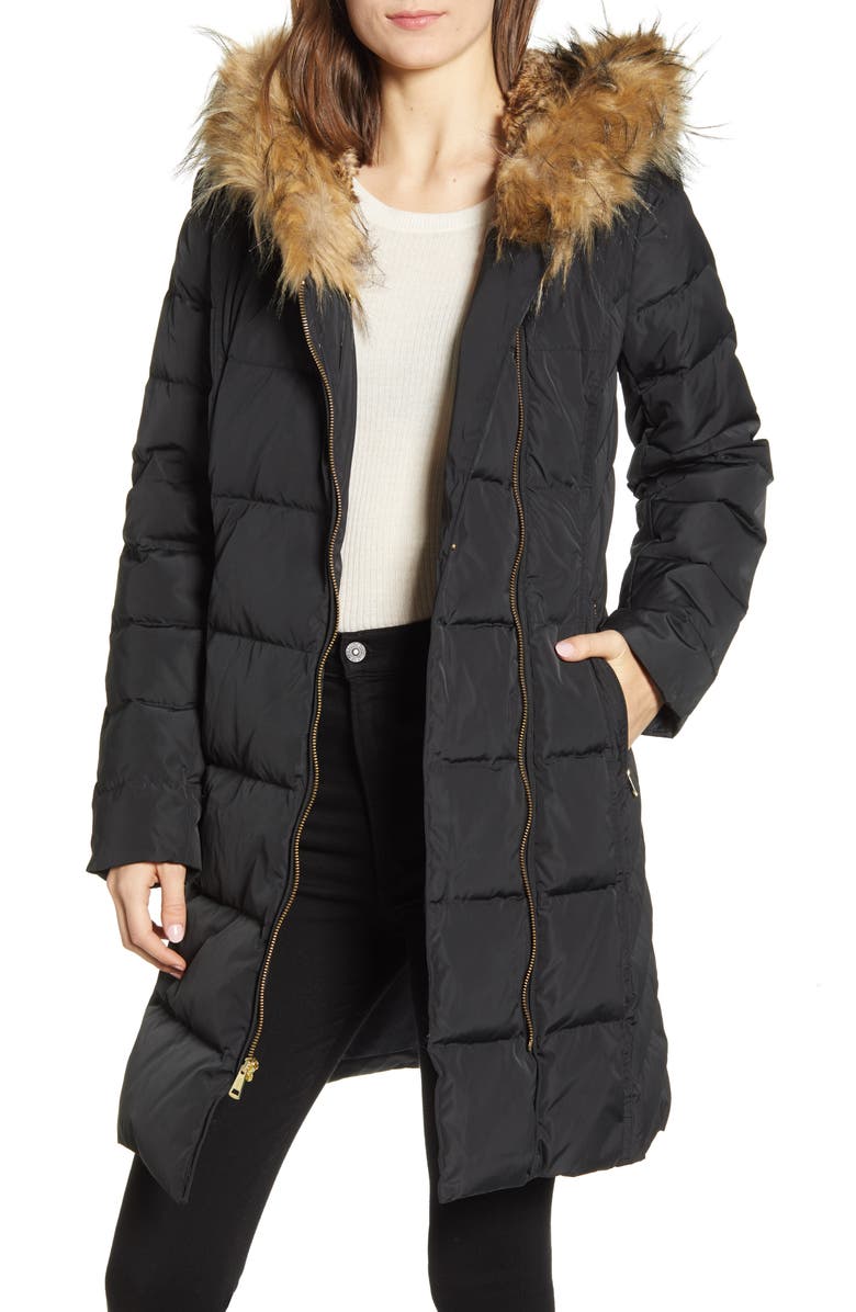 Cole Haan Signature Cole Haan Feather & Down Puffer Jacket with Faux Fur Trim, Main, color, 