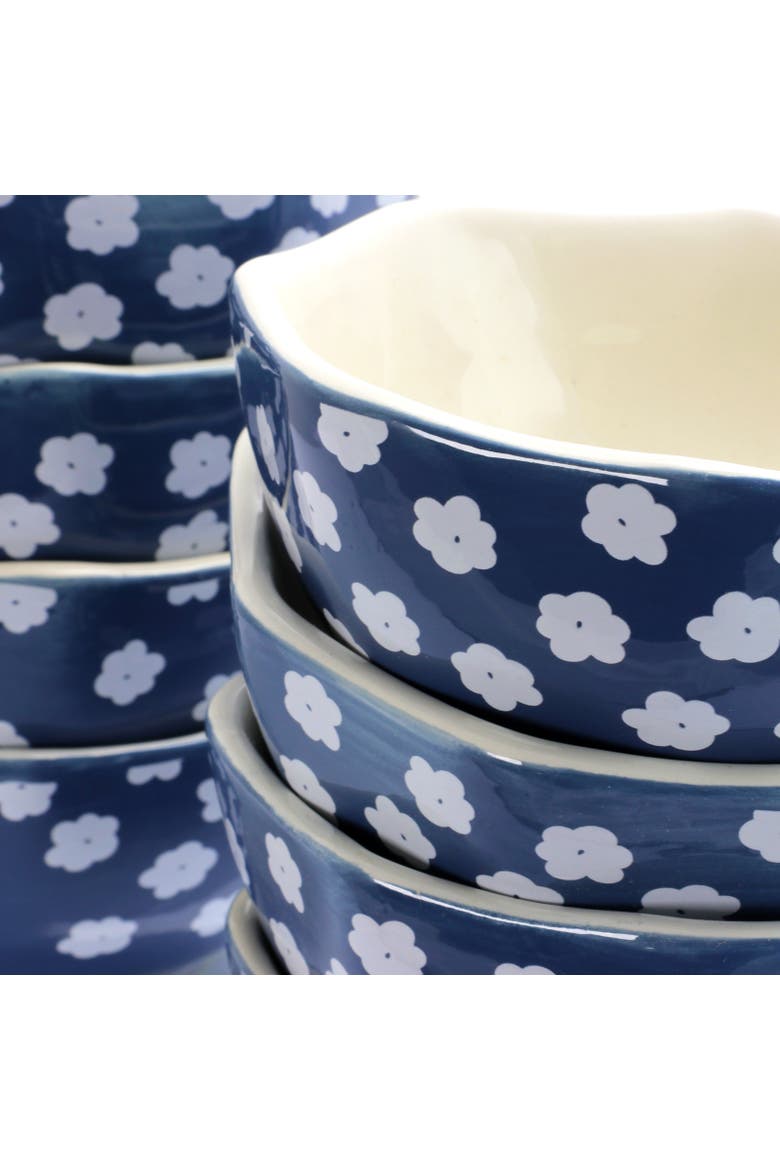 8pc 4.75" Shaped Durastone Fruit Bowls in Blue/White, Alternate, color, Blue