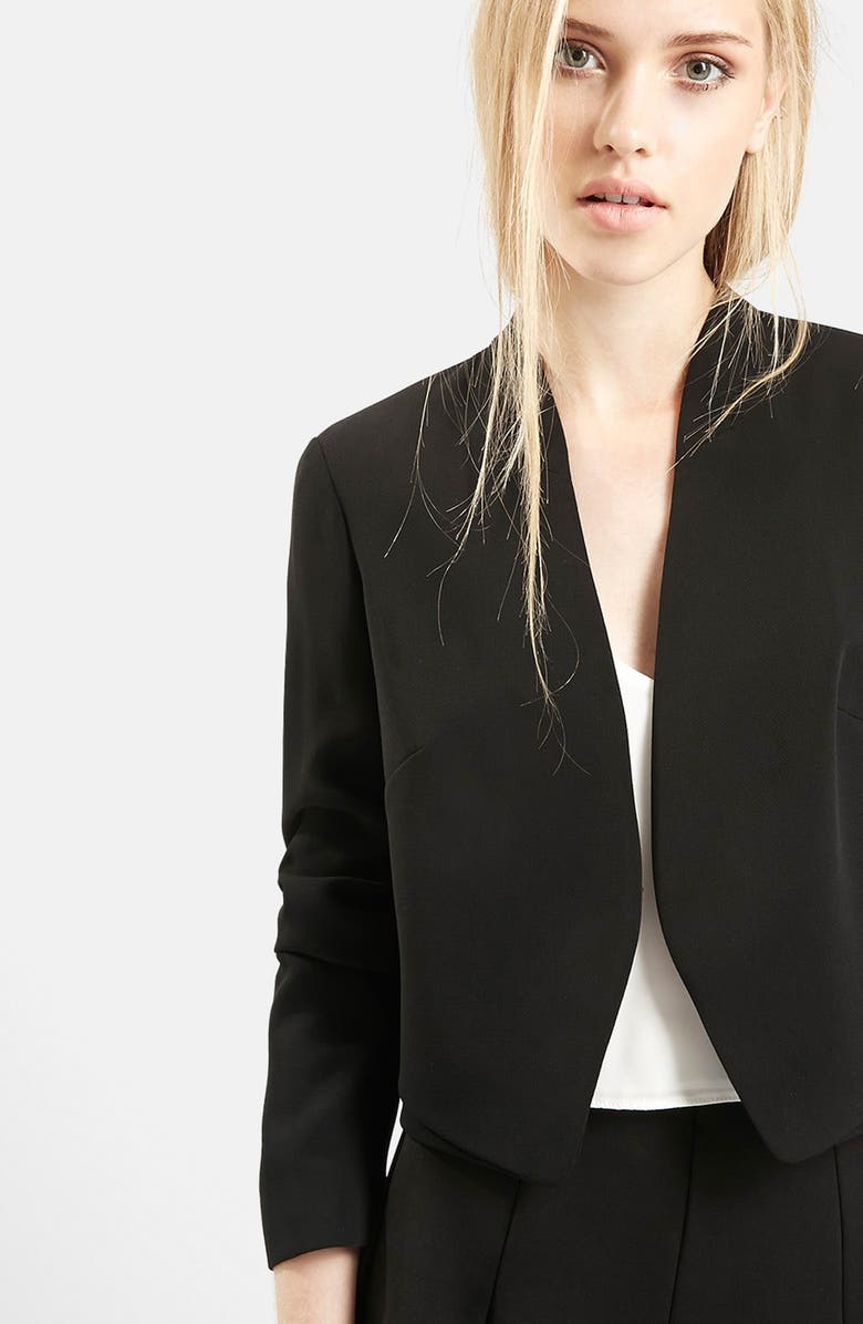 Topshop Crop Crepe Jacket, Alternate, color,