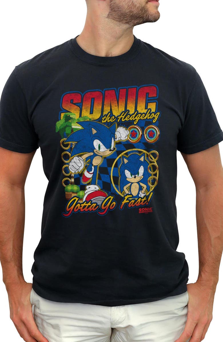 Sonic the Hedgehog Men's Sonic the Hedgehog Gotta Go Fast Distressed  Graphic T-Shirt, Main, color, Black