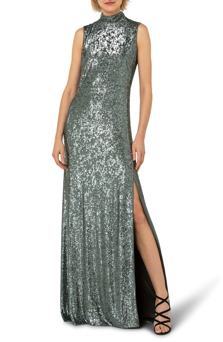 Akris Mock Neck Sequin Jersey Gown, Alternate, color, 