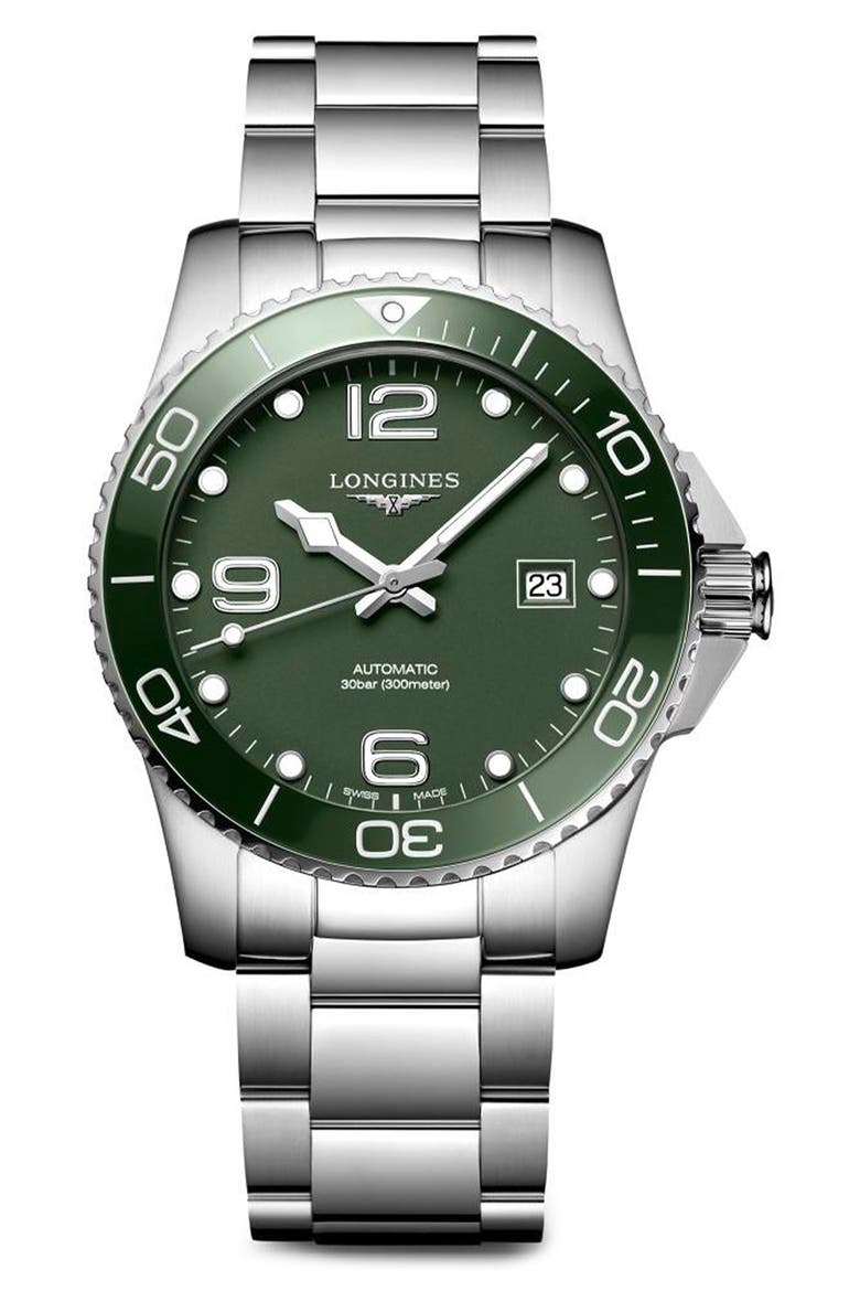 HydroConquest Automatic Bracelet Watch, 41mm, Main, color, GREEN