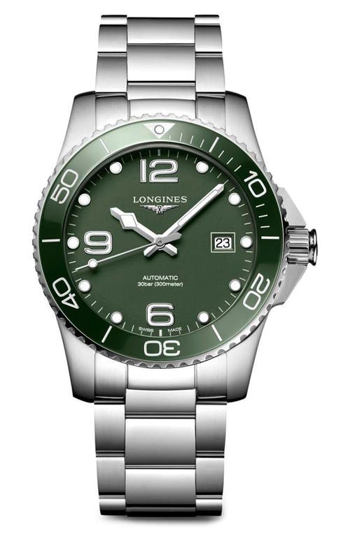 Longines HydroConquest Automatic Bracelet Watch, 41mm in Green/Silver at Nordstrom