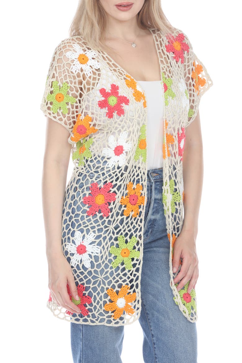 Floral Crochet Cardigan, Main, color, IVORY FLORAL