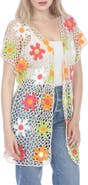 RAIN AND ROSE Floral Crochet Cardigan