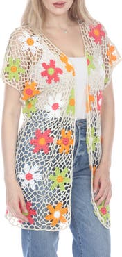 RAIN AND ROSE Floral Crochet Cardigan