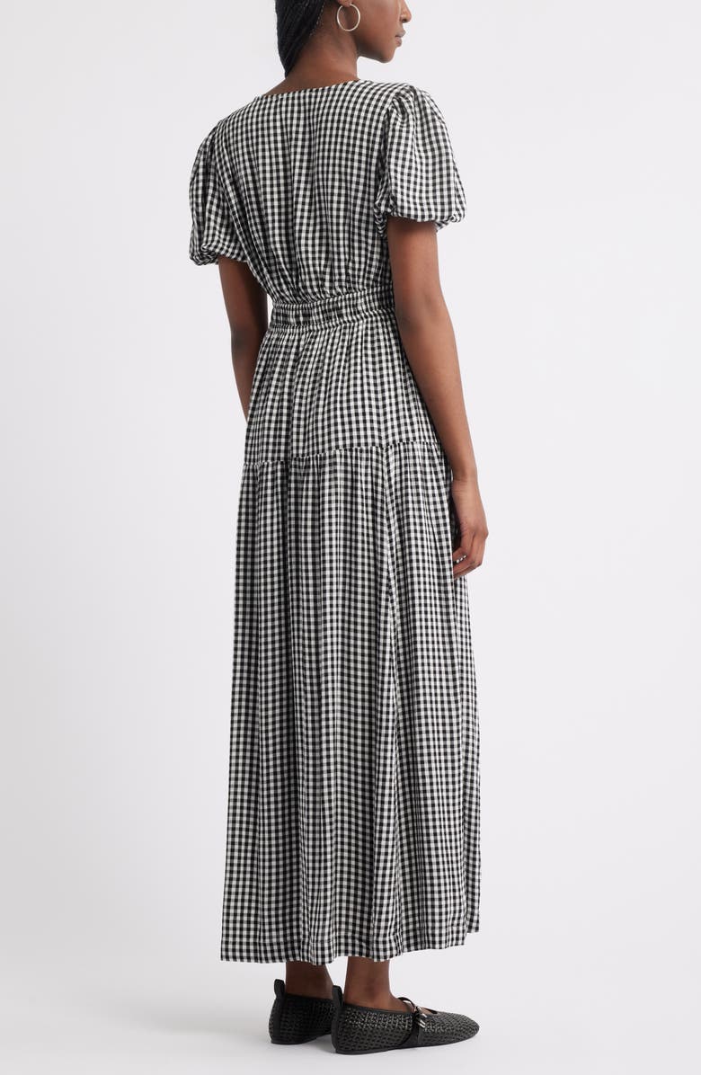 Treasure & Bond Gingham Puff Sleeve Maxi Dress, Alternate, color, Black- Ivory Gingham