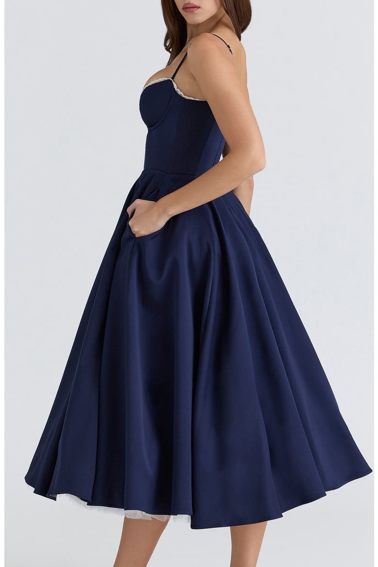 Mademoiselle Sleeveless Satin Tulle Midi Dress, Alternate, color, NAVY