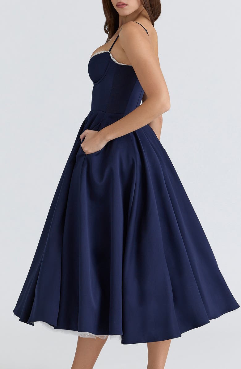 HOUSE OF CB Mademoiselle Sleeveless Satin Tulle Midi Dress, Alternate, color, Navy