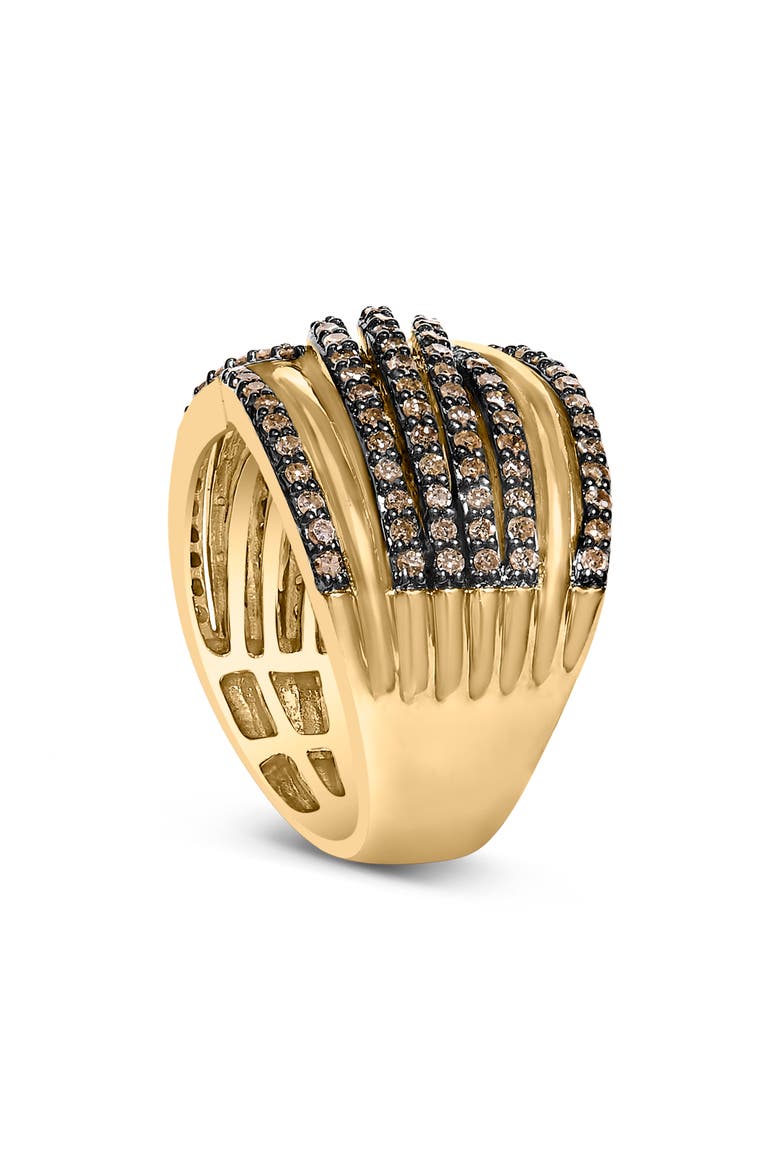 10K Yellow Gold Plated Silver 1.0 Cttw Champagne Diamond Multi Row Cross Over Band Ring, Alternate, color, Yellow Gold over Silver