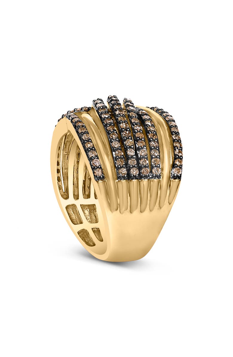 Haus of Brilliance 10K Yellow Gold Plated Silver 1.0 Cttw Champagne Diamond Multi Row Cross Over Band Ring, Alternate, color, Yellow Gold Over Silver