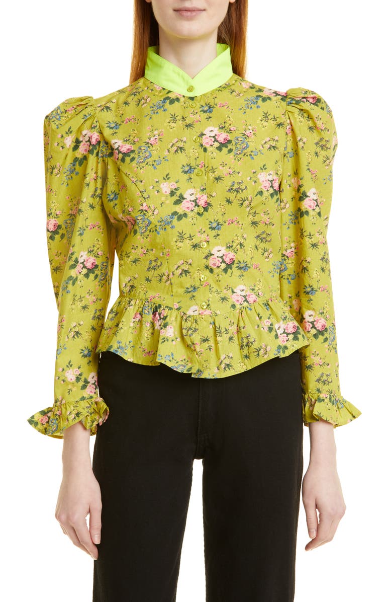 Batsheva Grace Floral Leg of Mutton Blouse, Main, color, 