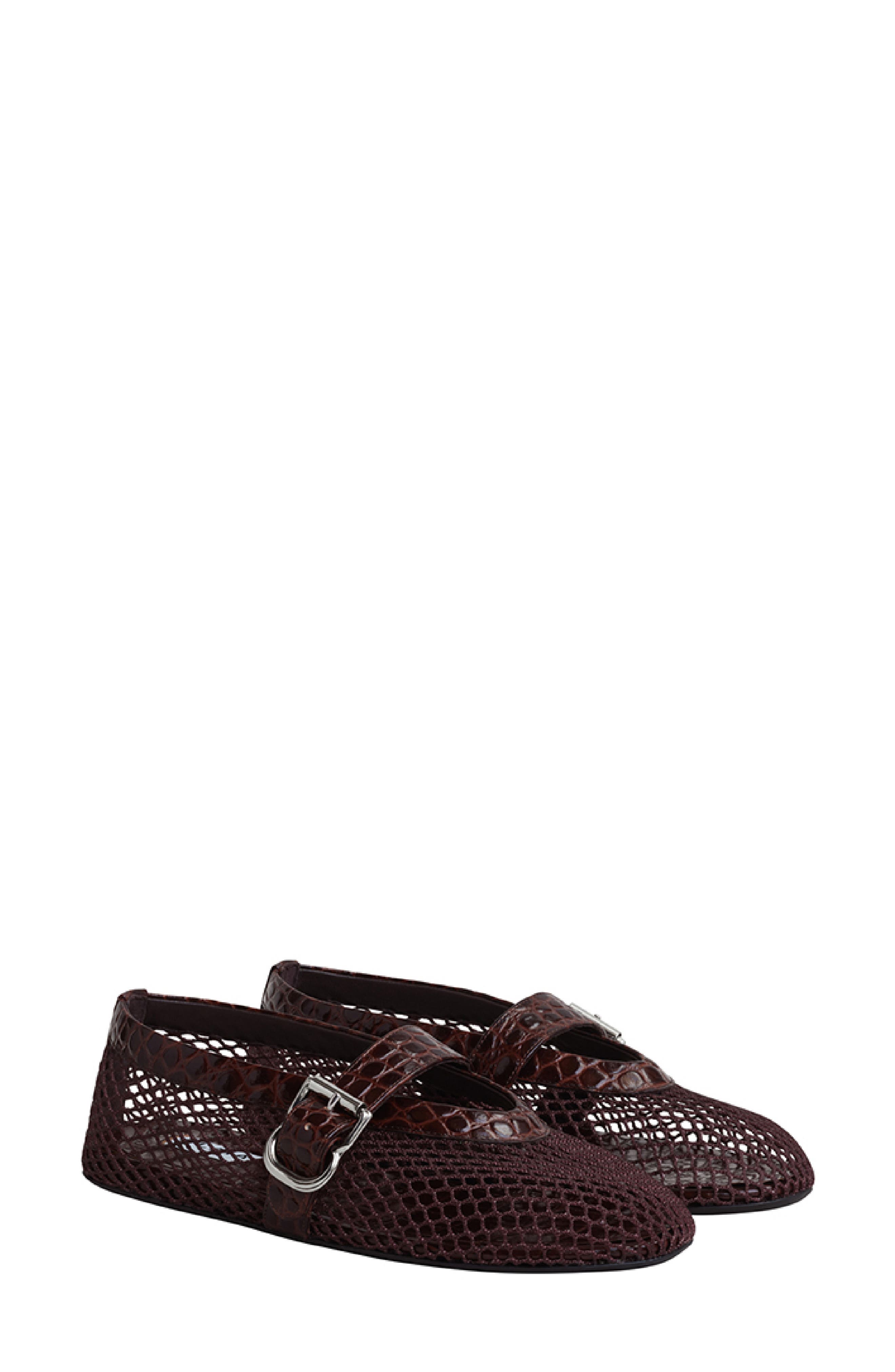 Croc Embossed Leather Mesh Mary Jane, Main, color, 730 MARRON FONCE