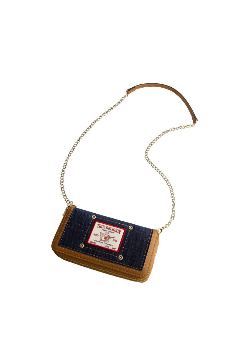 True Religion Buddha Patch Double Zip Chain Wallet, Alternate, color, Dark Denim
