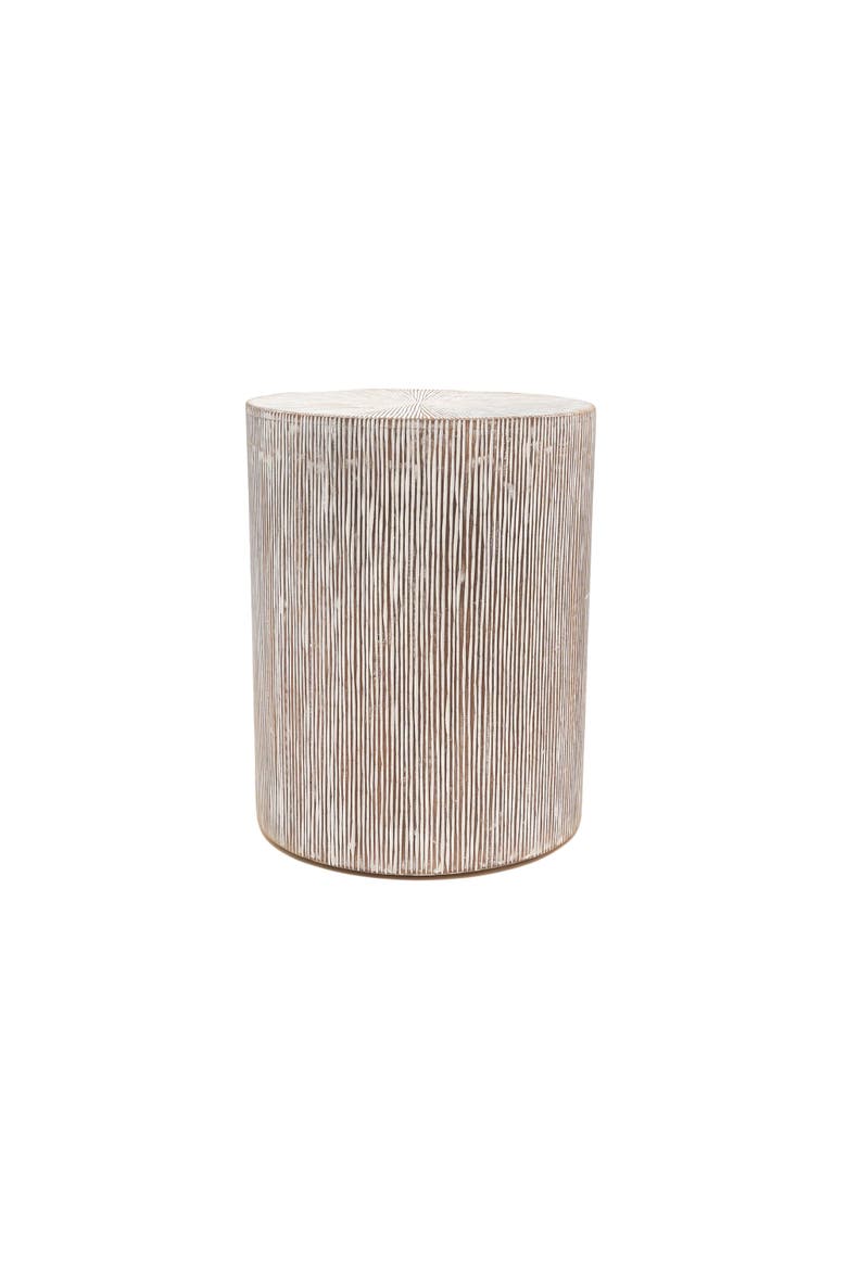 Hand Carved Wooden Stool Side Table, Main, color, Antique White