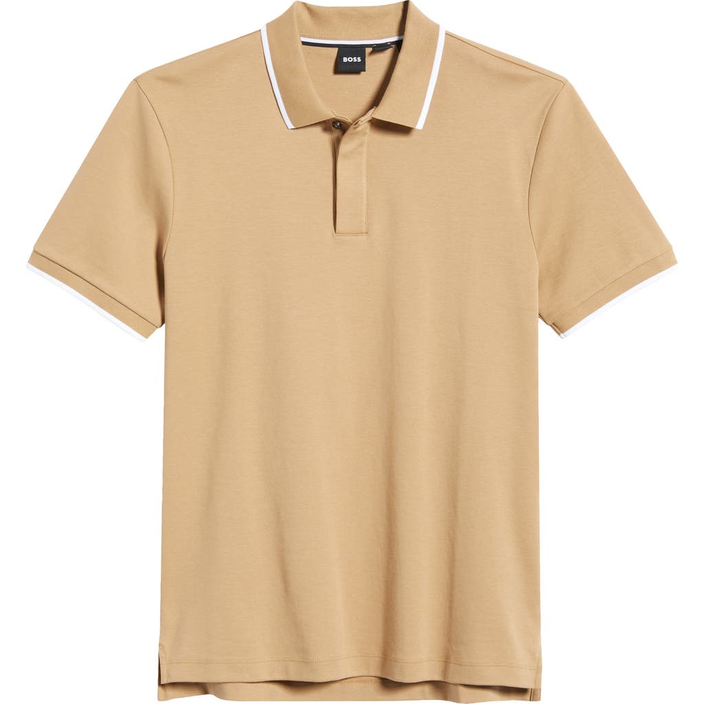 Hugo Boss Boss Parlay Tipped Cotton Polo In Brown