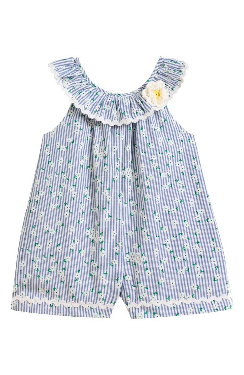 Pippa & Julie Kids' Lisa Daisy Stripe Romper, Main, color, Blue/ White