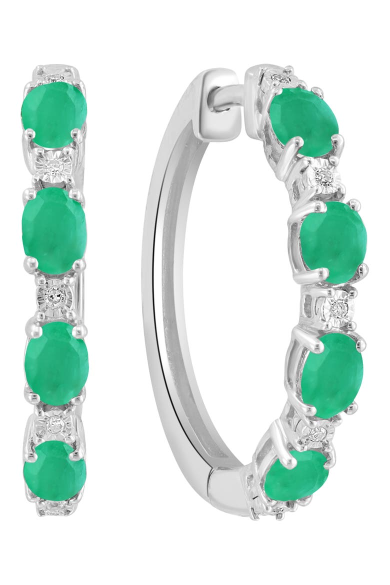 Sterling Silver Emerald Diamond Hoop Earrings - 0.02 ctw., Main, color, GREEN