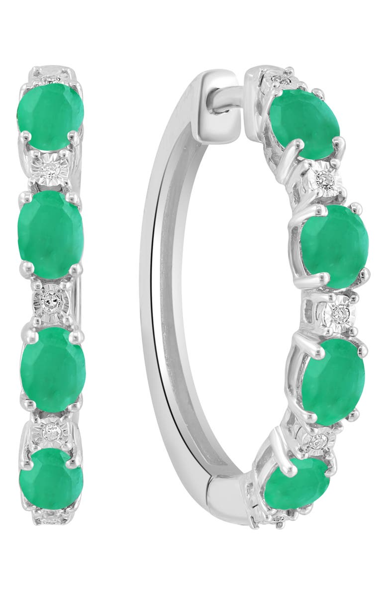 EFFY Sterling Silver Emerald Diamond Hoop Earrings - 0.02 ctw., Main, color,
