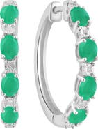 EFFY Sterling Silver Emerald Diamond Hoop Earrings - 0.02 ctw.