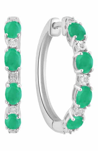 EFFY Sterling Silver Emerald Diamond Hoop Earrings - 0.02 ctw.