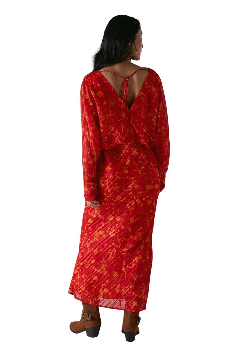 Warehouse Petite Shadow Stripe Neck Midi Dress, Alternate, color, Red