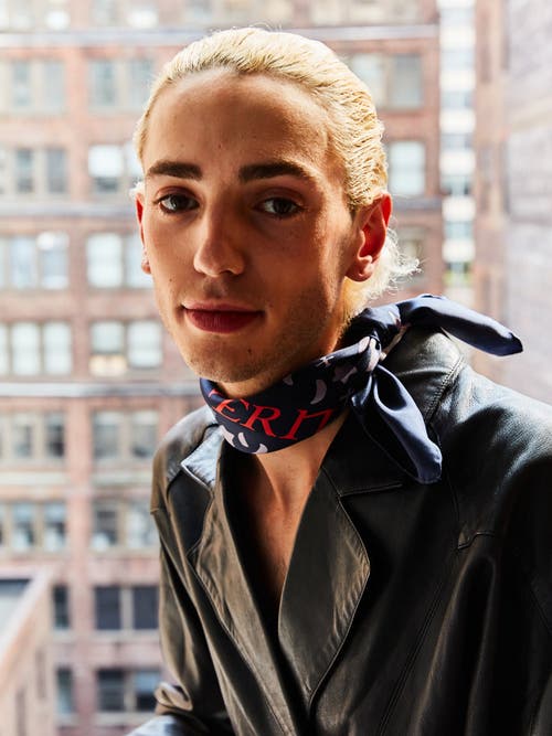 Lost Pattern Nyc "lexicon" Silk Bandana In Blue