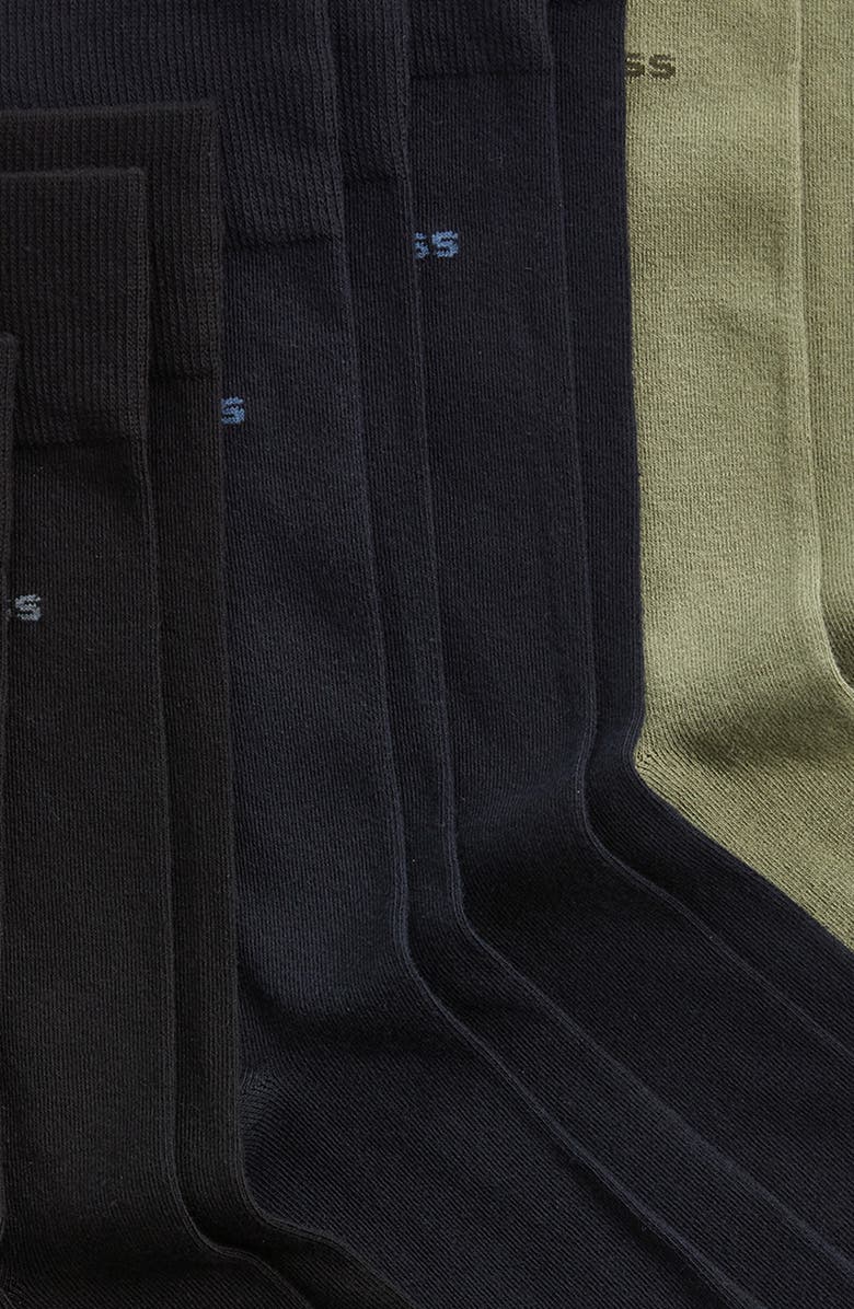 BOSS Assorted 5-Pack Solid Cotton Blend Dress Socks, Alternate, color, Black Multi Assorted