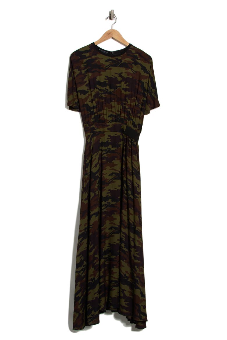 Smocked Waist Short Sleeve Long Dress, Main, color, KHAKI
