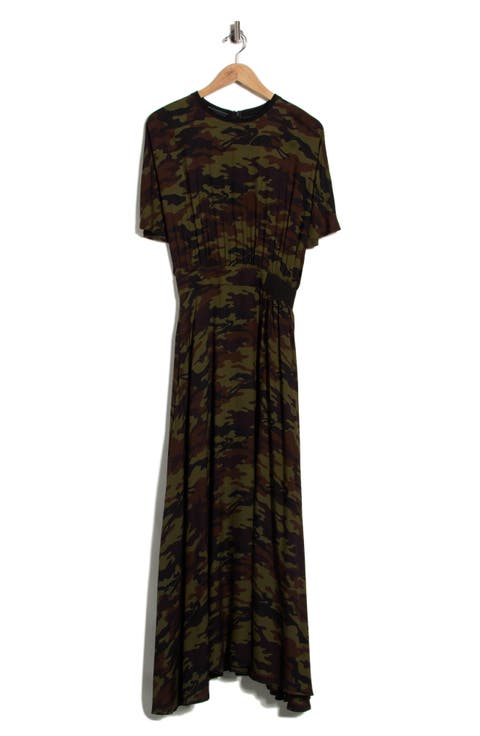 Smocked Waist Short Sleeve Long Dress