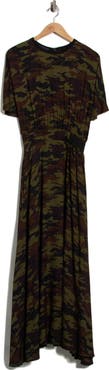 Longchamp Smocked Waist Short Sleeve Long Dress