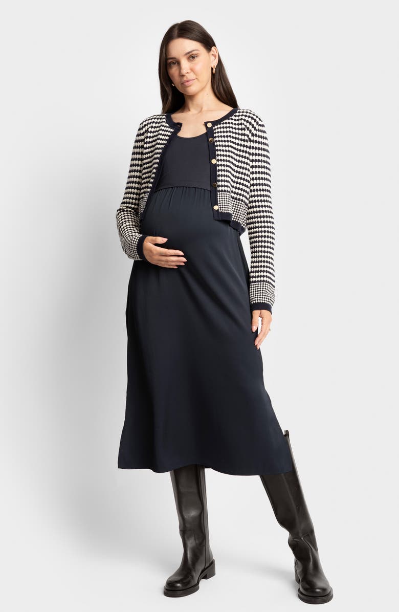 Seraphine Midi Dress & Scallop Cardigan Maternity/Nursing Set, Alternate, color, 