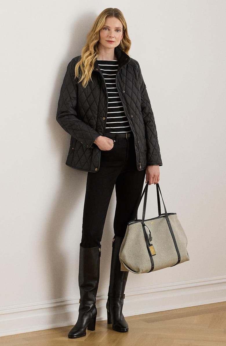 Lauren Ralph Lauren Diamond Quilted Barn Jacket With Faux Leather Trim, Alternate, color, Black