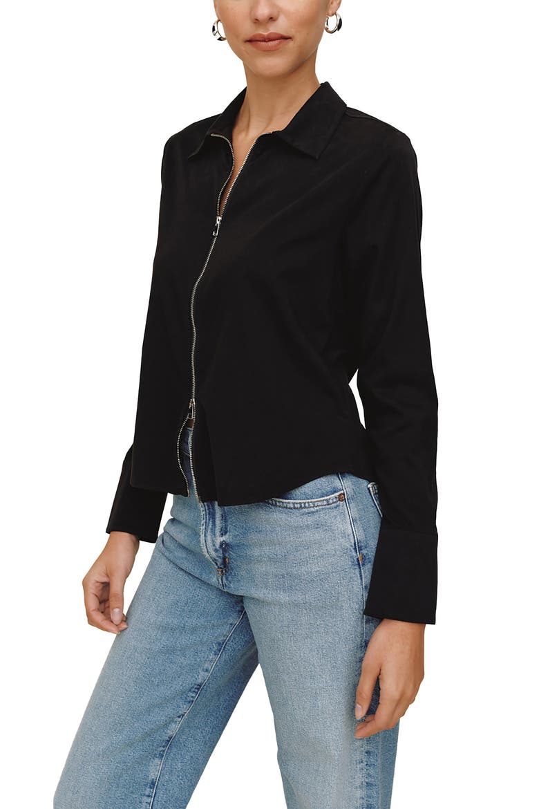 Zip Front Long Sleeve Shirt, Alternate, color, BLACK