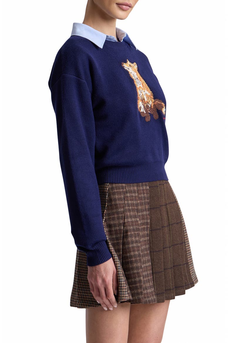 Fox Embroidered Crewneck Sweater, Alternate, color, NAVY FOX