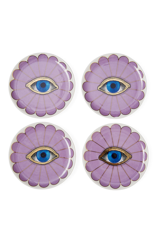Jonathan Adler Fleur Coaster Set In Lavender/gold